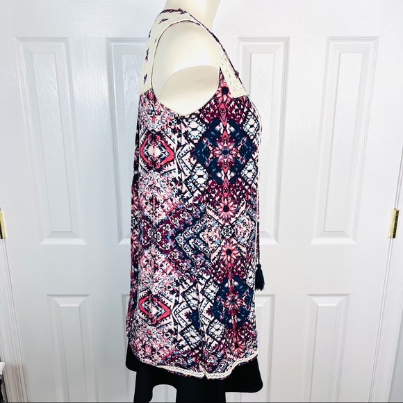 XHILARATION tunic top Aztec vibrant boho lace sleeveless long shirt S purple - Picture 2 of 8